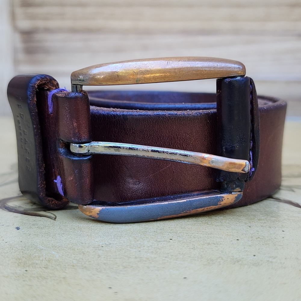 Ted Baker Sz 34 Brown Real Leather Minimalist Buckle Belt Made in Italy